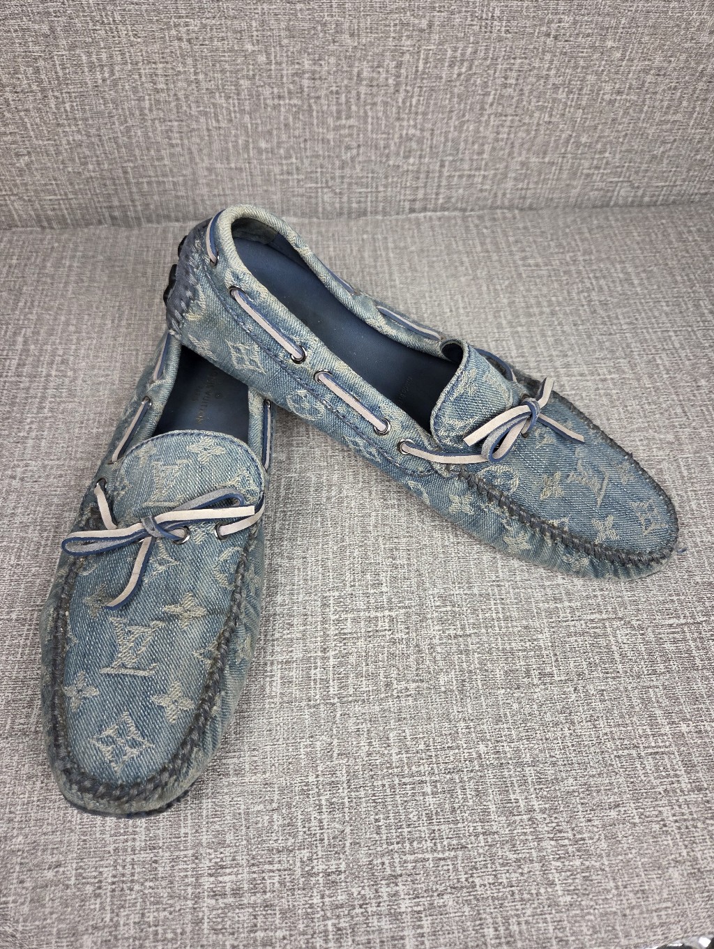 Louis Vuitton Blue Denim Monogram Driving Loafers Men's 7.5 Shoes